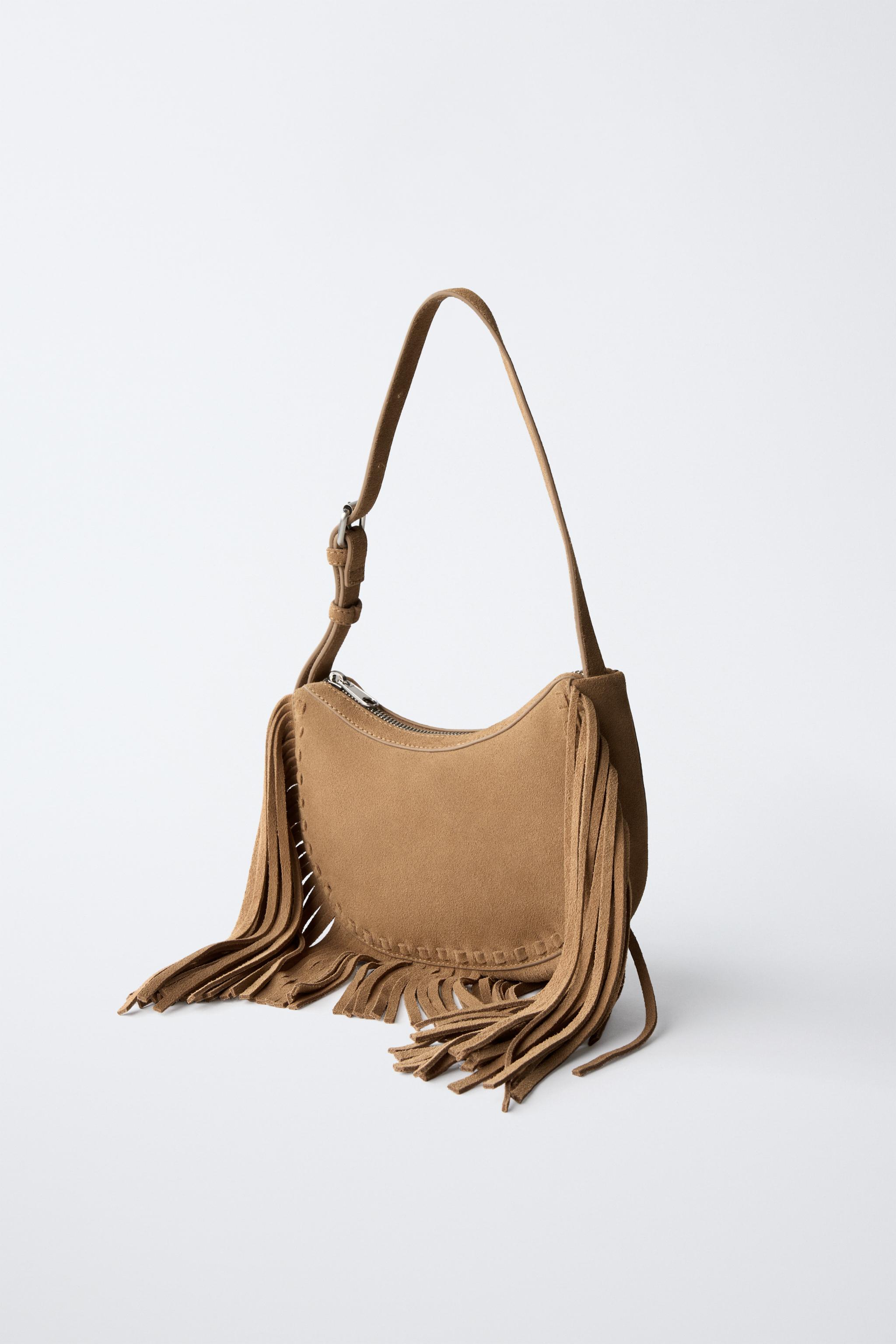 スプリットスエードフリンジショルダーバッグ - ブラウン | ZARA