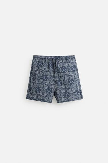 PAISLEY PRINTED MID-LENGTH SWIMMING TRUNKS - Navy blue by Zara - Image 0