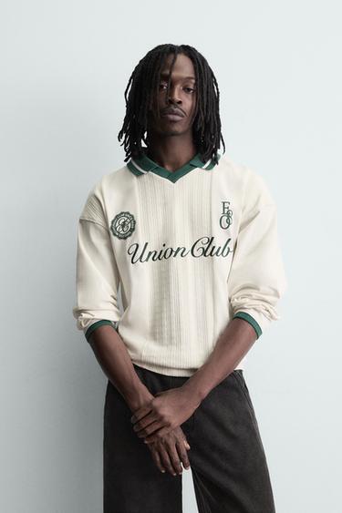 POLO JACQUARD BORDADO FÚTBOL RETRO - Blanco roto de Zara