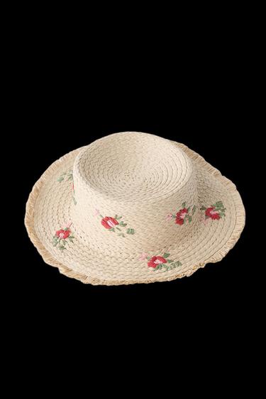 GORRO PAJA FLORES BORDADAS - Crudo de Zara