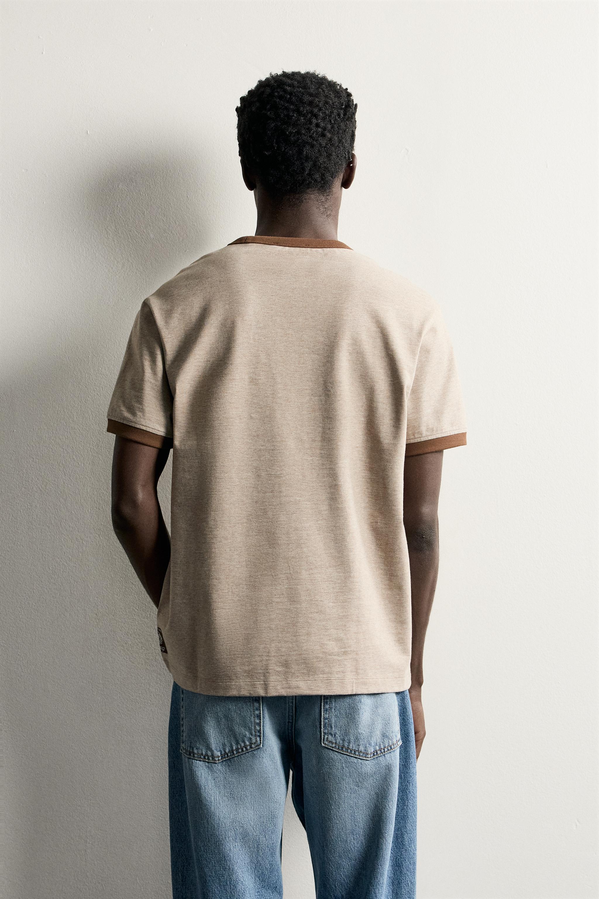 Мужские футболки Zara CONTRAST REGULAR FIT T-SHIRT — фото 3