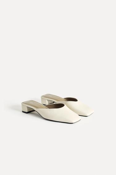 Zara LEATHER HEELED MULES 50TH ANNIVERSARY - White