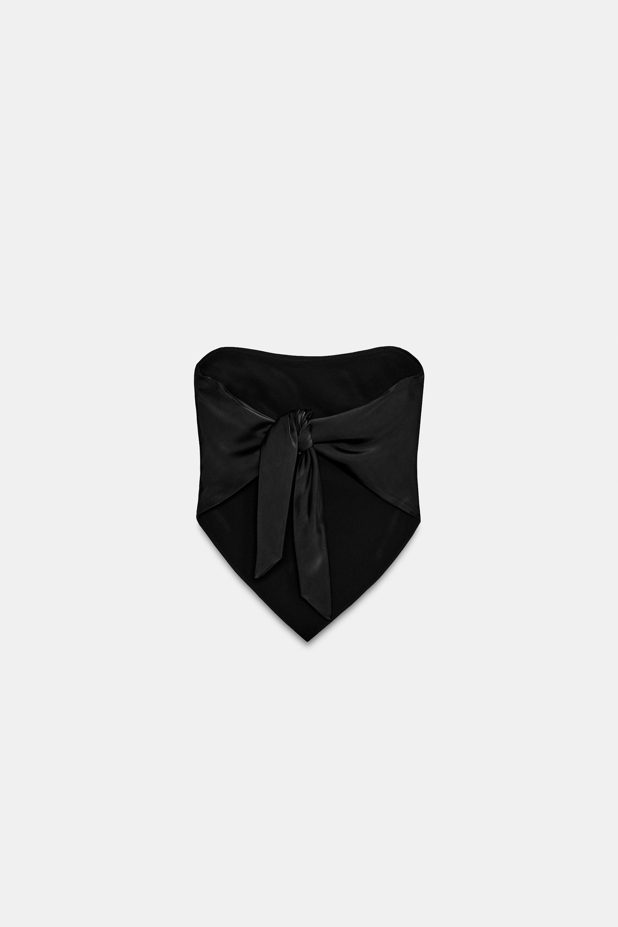 POLKA DOT SATIN BANDEAU TOP WITH TIE