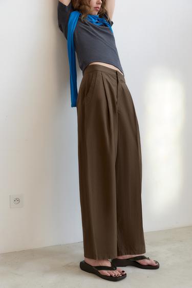 BALLOON TROUSERS WITH PLEATS - Brown / Taupe by Zara