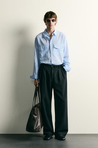 CHEMISE FLUIDE À RAYURES ET POCHES - Bleu / Blanc de Zara