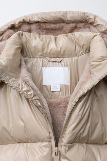 BLOUSON REMBOURRÉ À CAPUCHE BRILLANT DOUBLURE EFFET FOURRURE - Sable de Zara - Image 6