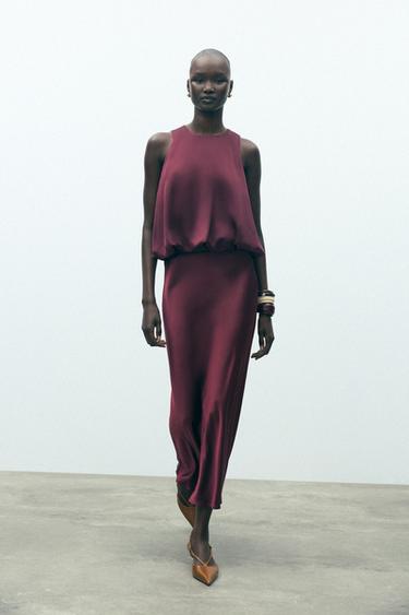 SATIN MIDI SKIRT - Burgundy by Zara - Image 0