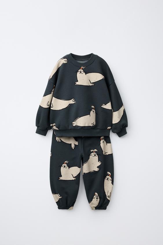 ENSEMBLE DE JOGGING SWEAT ET PANTALON IMPRIMÉ PHOQUES - Gris foncé de Zara - Image 0