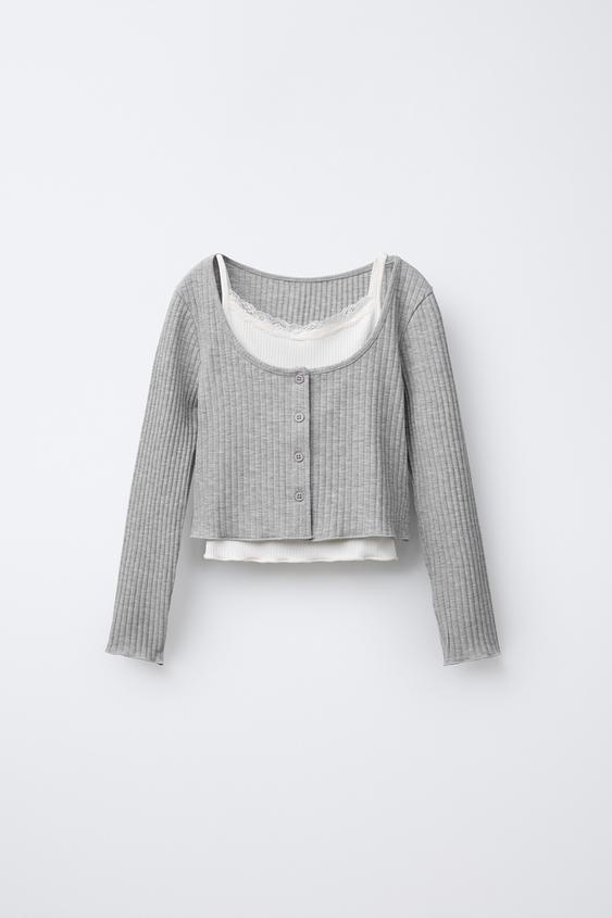 DOUBLE RIBBED T-SHIRT - Grey marl by Zara - Image 0