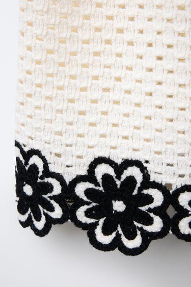 FLORAL CROCHET KNIT SKIRT - Ecru by Zara - Image 3