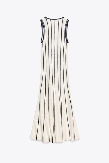 MIDI CUT-OUT KNIT DRESS - Ecru / Navy by Zara - Image 3