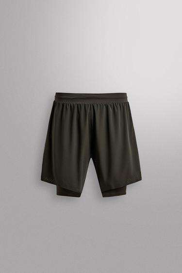 2-IN-1 PERFORATED SHORTS - Dark brown by Zara