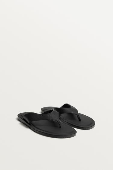 صندل جلدي بأشرطة - أسود الخاص بـ Zara