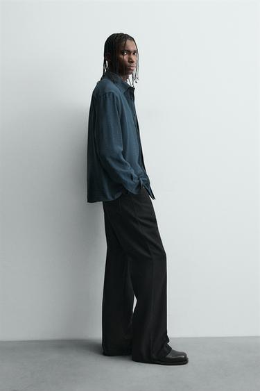 CHEMISE FLUIDE À PLIS NERVURÉS - Bleu de Zara - Image 3