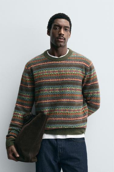 GEOMETRIC JACQUARD JUMPER - Mid-green by Zara