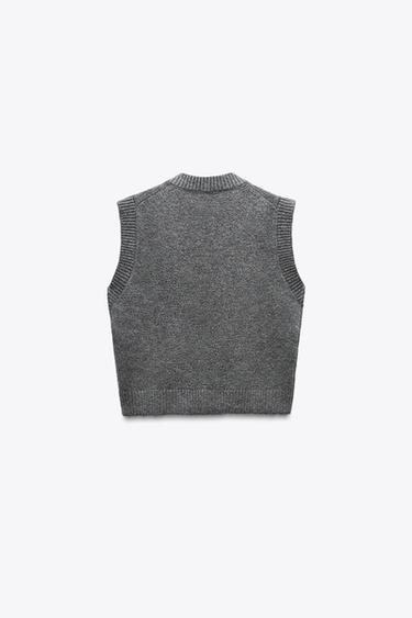 GILET EN MAILLE UNI - Gris moyen de Zara - Image 3