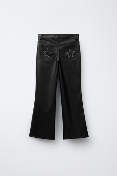 PANTALON FLARE MATIÈRE SYNTHÉTIQUE CLOUS - Noir de Zara - Image 1