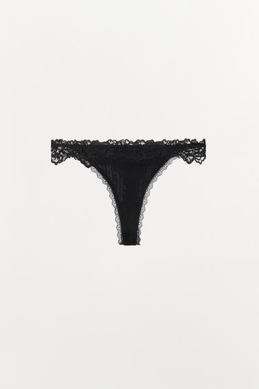 TANGA POINTELLE ENCAJE - Negro de Zara