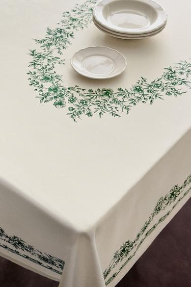 FLORAL SATIN TABLECLOTH - Greenish by Zara