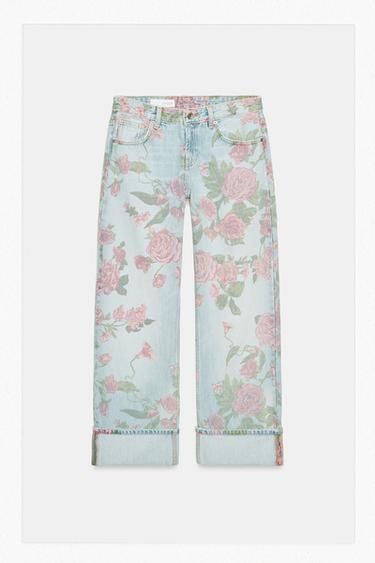 TRF LOOSE FOLDED PRINTED low-rise JEANS - Blue by Zara