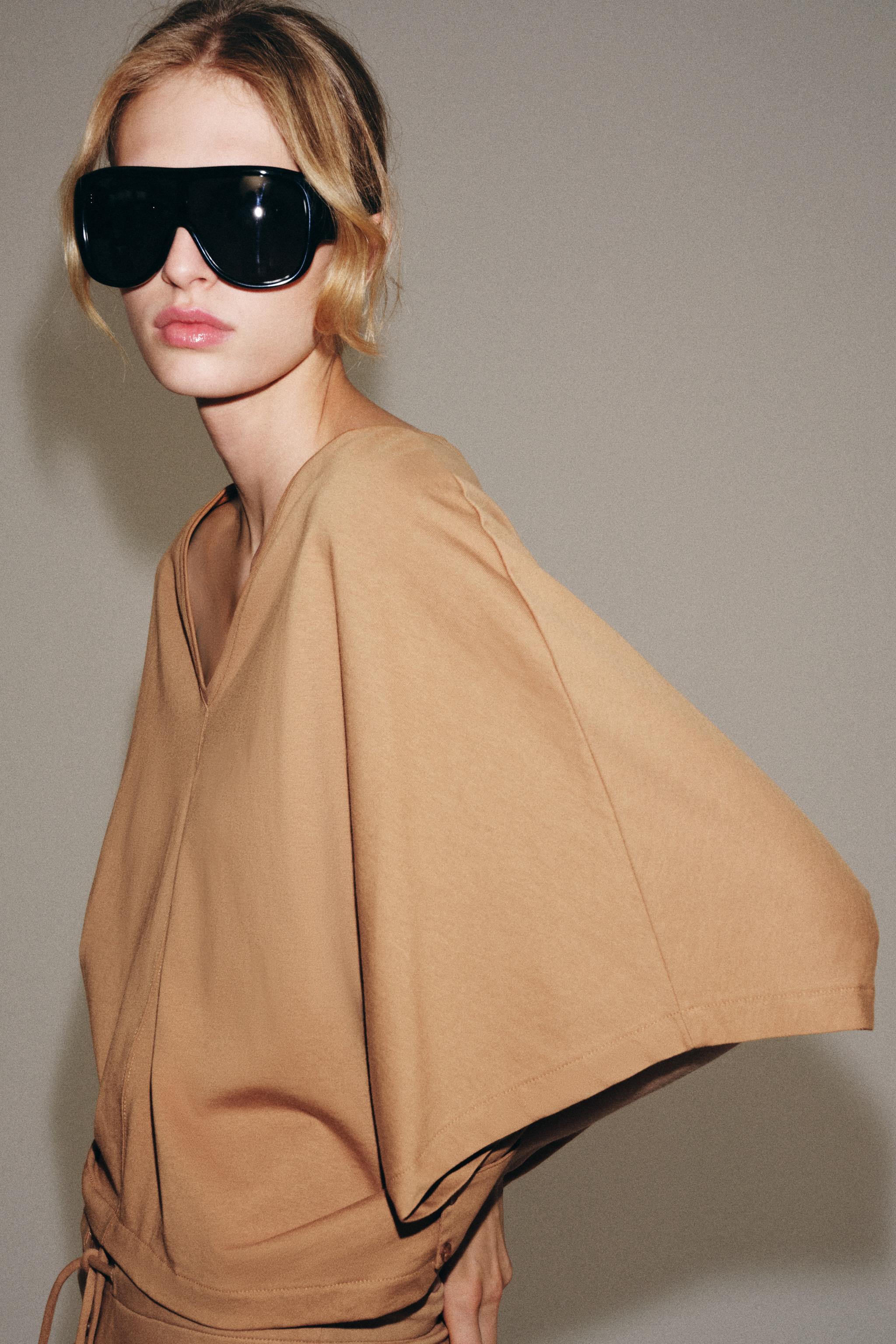 Женские футболки Zara COTTON CAPE T-SHIRT — фото 4