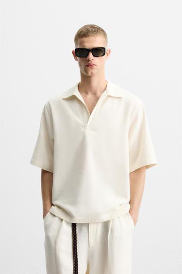 POLO RELAXED FIT MIT STRUKTURMUSTER - Cremefarben von Zara