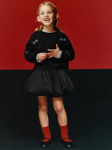 SPARKLY BOW SWEATSHIRT - Black by Zara