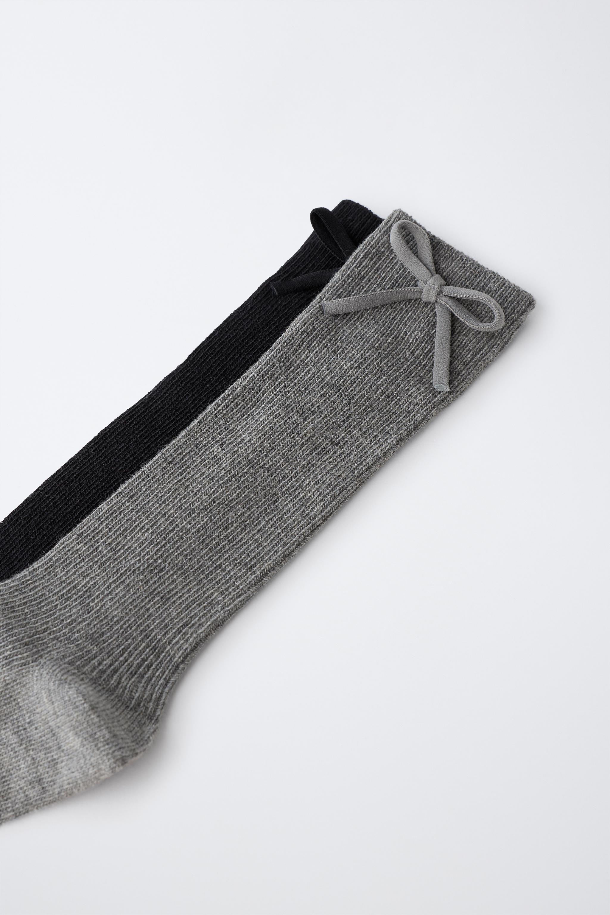 TWO-PACK BOW LONG SOCKS — Black
