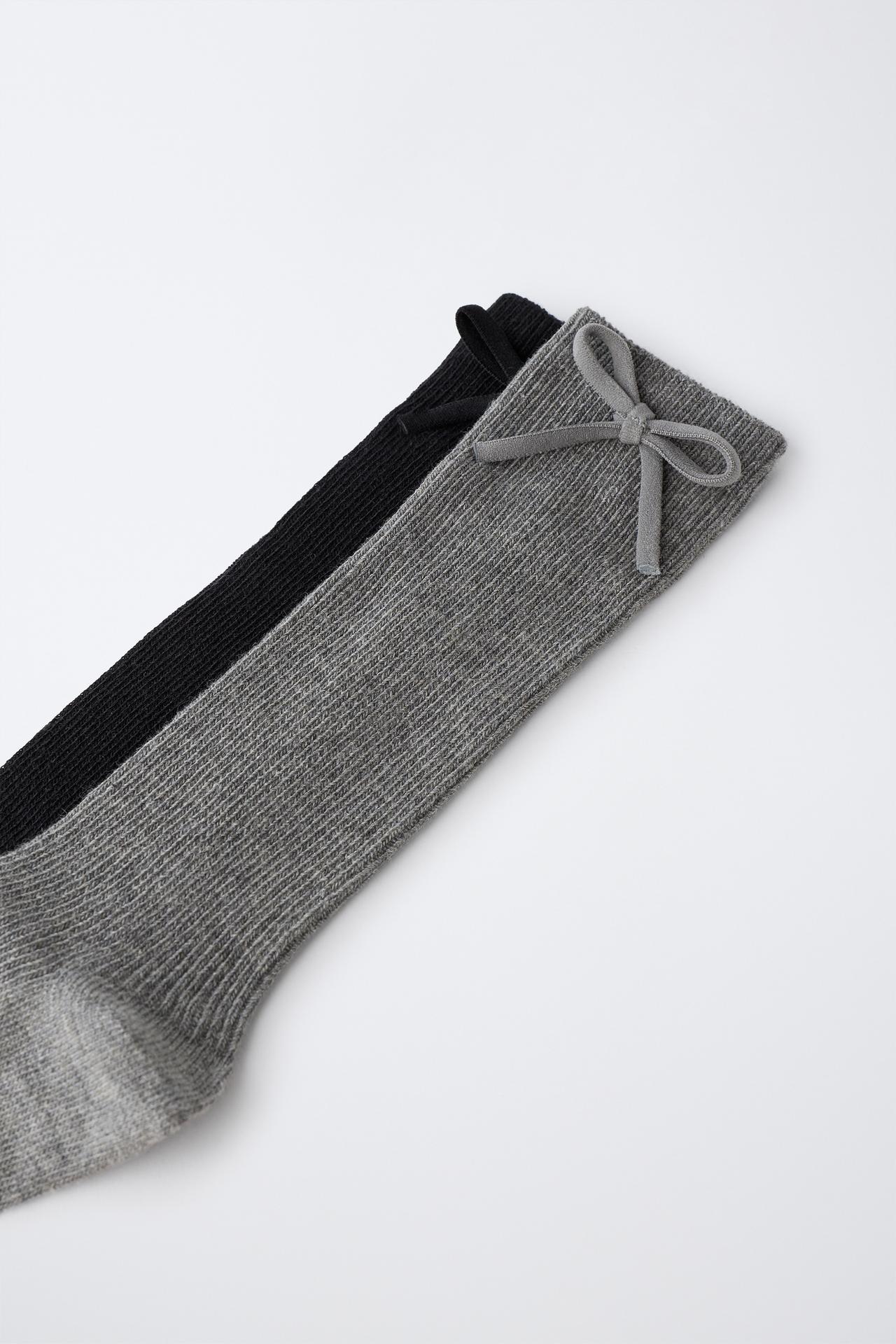 TWO-PACK BOW LONG SOCKS — Black