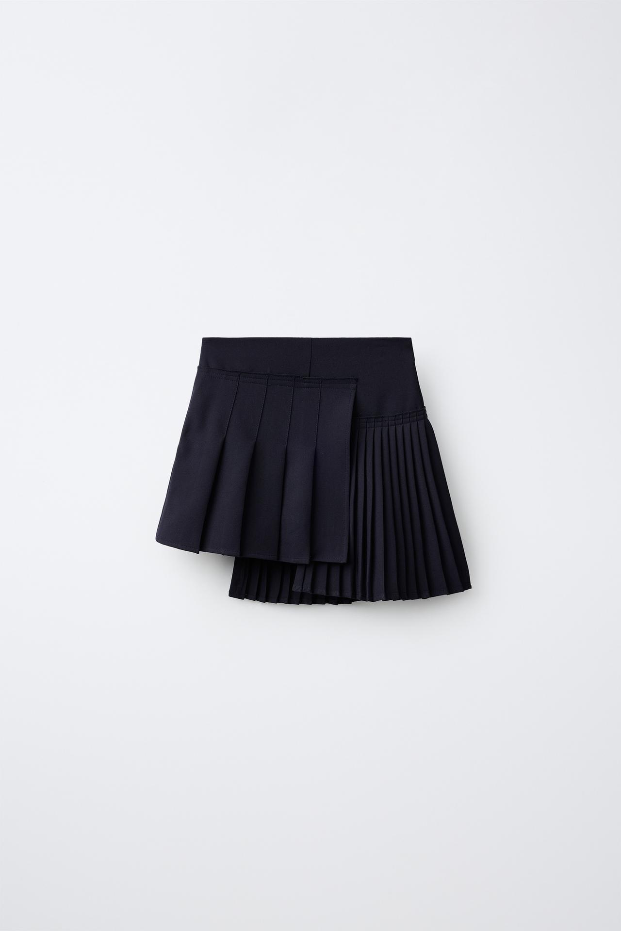 ASYMMETRIC PLEATED KNIT SKIRT — Navy blue