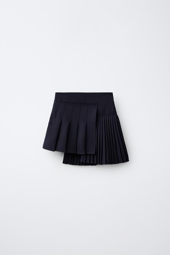 JUPE EN MAILLE À PLIS PLATS ET OURLET ASYMÉTRIQUE - Bleu marine de Zara - Image 0