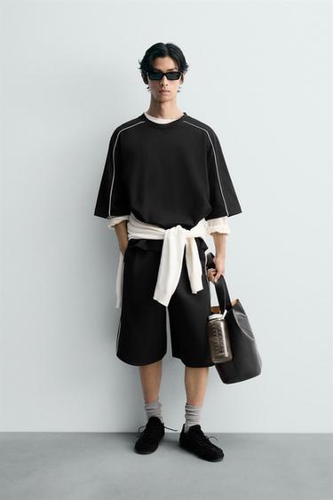 Zara 撞色滾邊運動衫 - 黑色