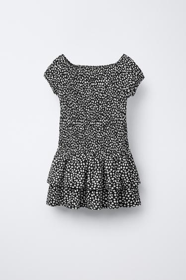 Zara RUFFLED TEXTURED DRESS - Black / White