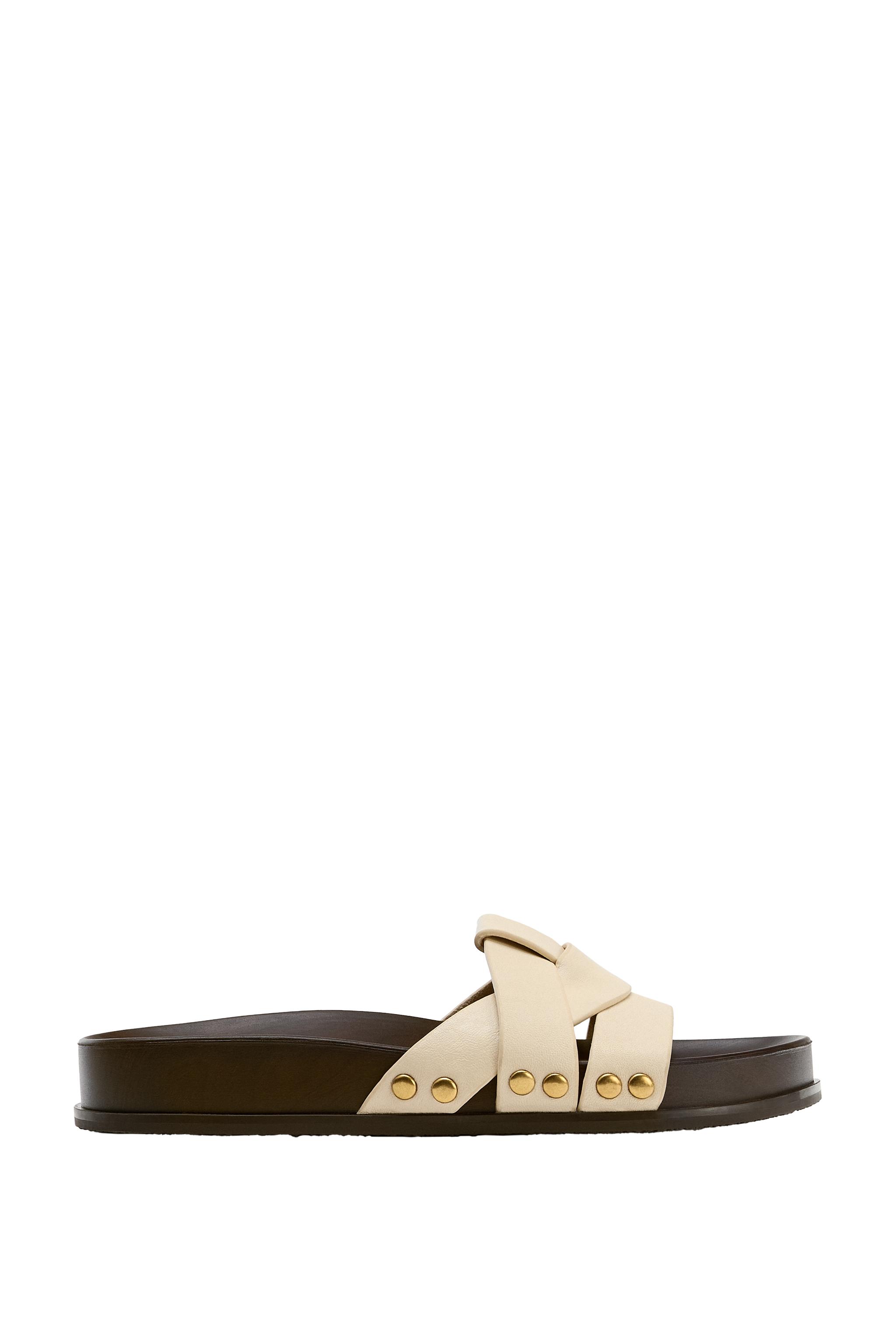 CROSSOVER FLAT LEATHER SANDALS - Off White | ZARA Canada