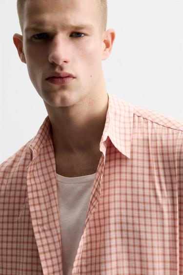 COTTON/VISCOSE CHECK SHIRT - Pink by Zara - Image 5