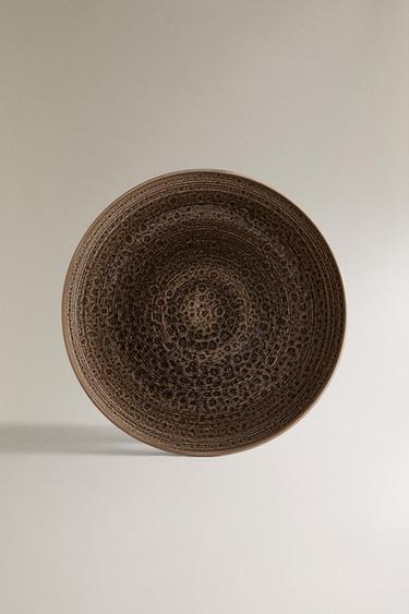 양각 디자인 얕은 접시 - Zara 그레이