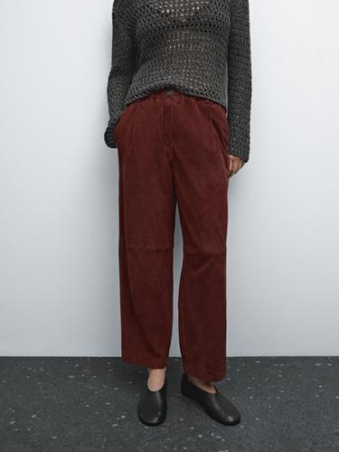 Zara Low-rise cropped suede leather trousers - Brick