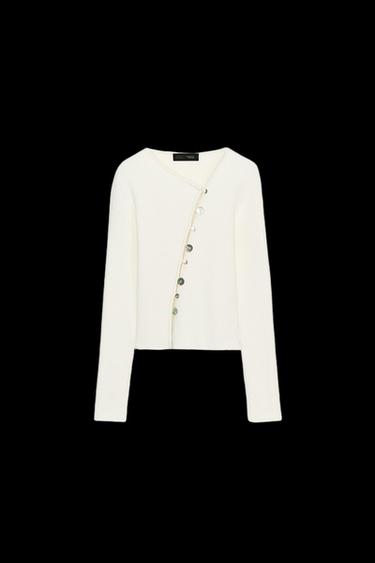 ASYMMETRIC FASTENING KNIT CARDIGAN - ecru-white by Zara