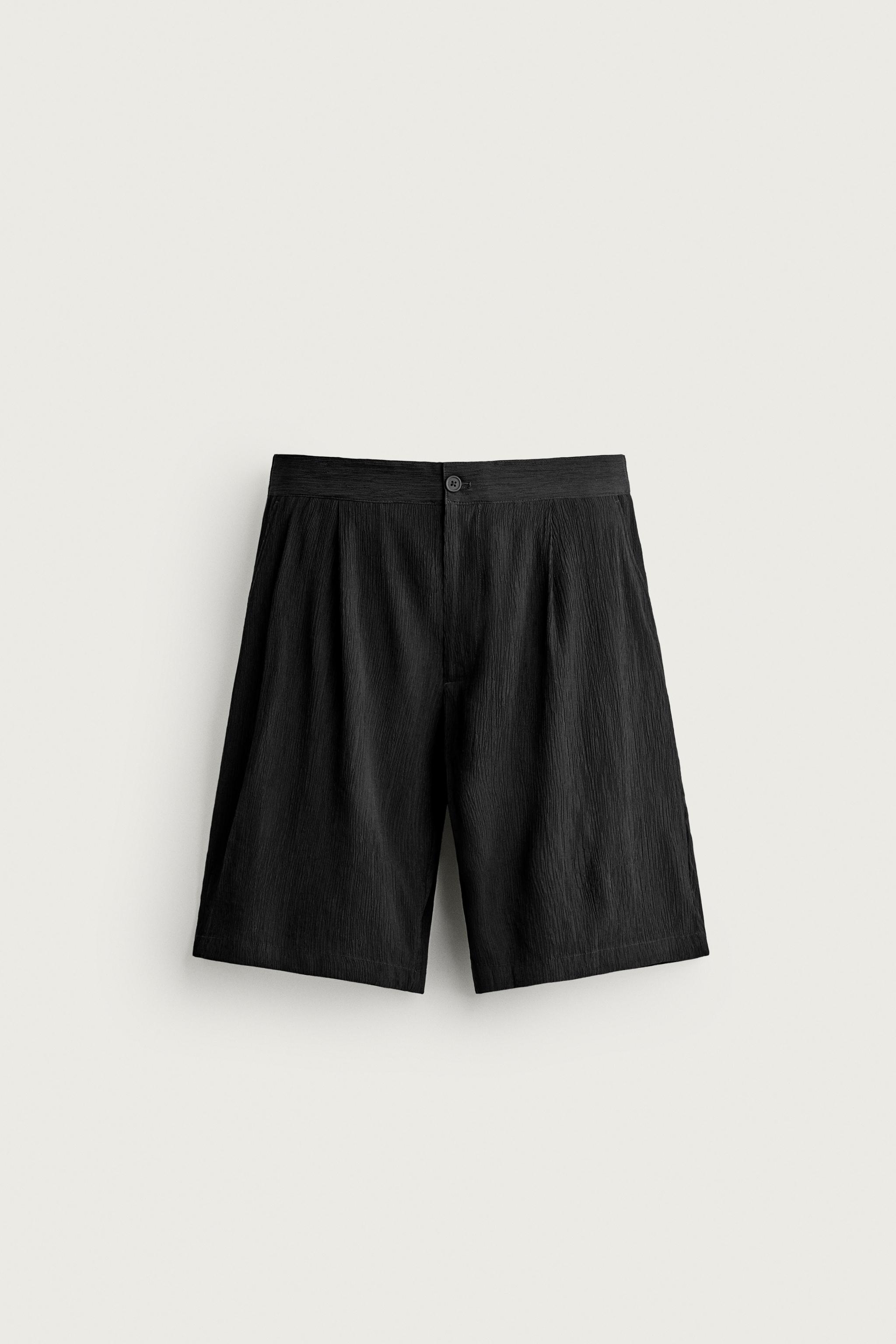 TEXTURED RELAXED FIT SHORTS — Black