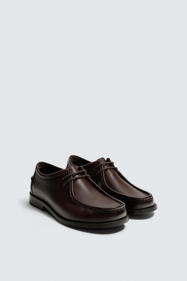 Zara RAISED SEAM LEATHER SHOES - Burgundy Red