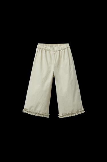 POPLIN RUFFLE TROUSERS - Khaki by Zara - Image 0