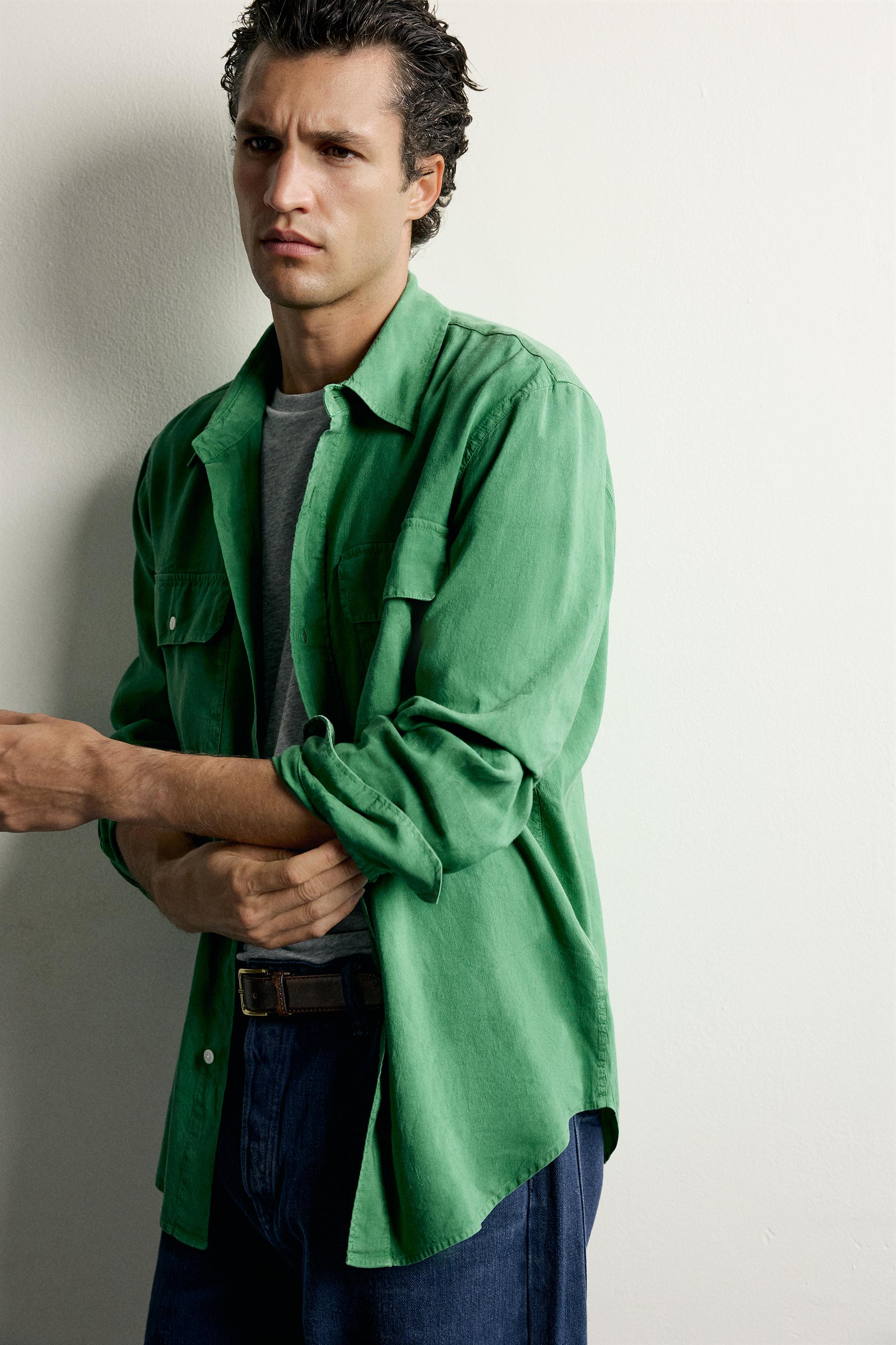 Мужские рубашки Zara LINEN-LYOCELL FLUID SHIRT — фото 6
