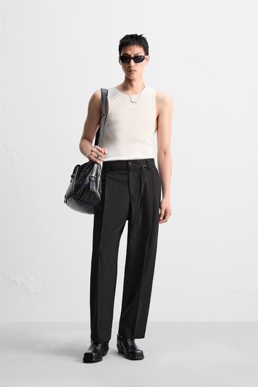 PLEATED TROUSERS WITH BELT - Black by Zara