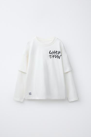 DOUBLE SLEEVE SLOGAN T-SHIRT - White by Zara - Image 0