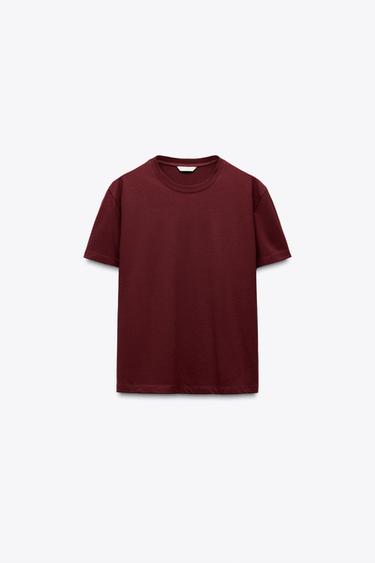 Zara BASIC COTTON T-SHIRT - Burgundy