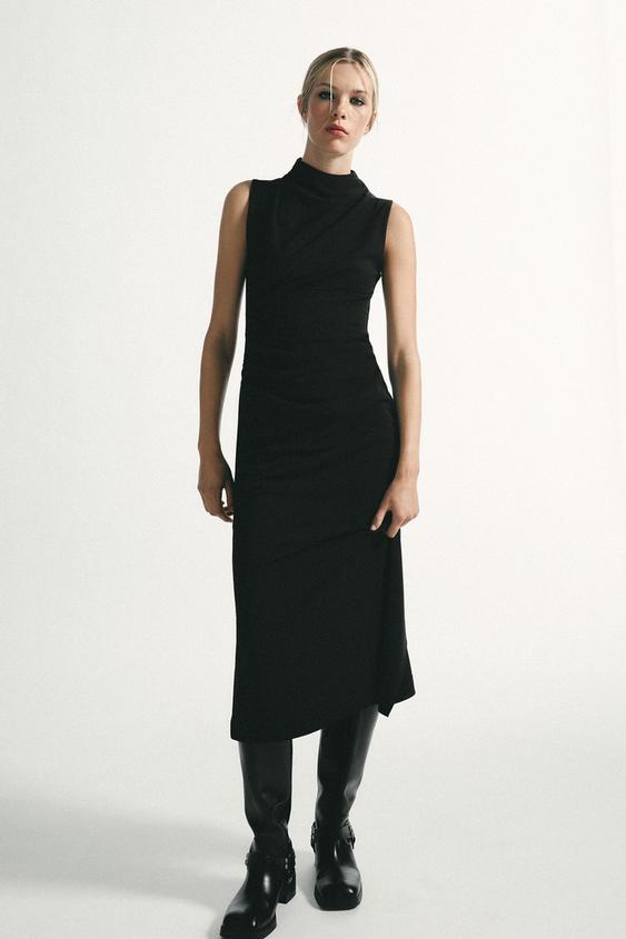 VESTIDO CUELLO SUBIDO DRAPEADO - Negro de Zara - Imagen 0