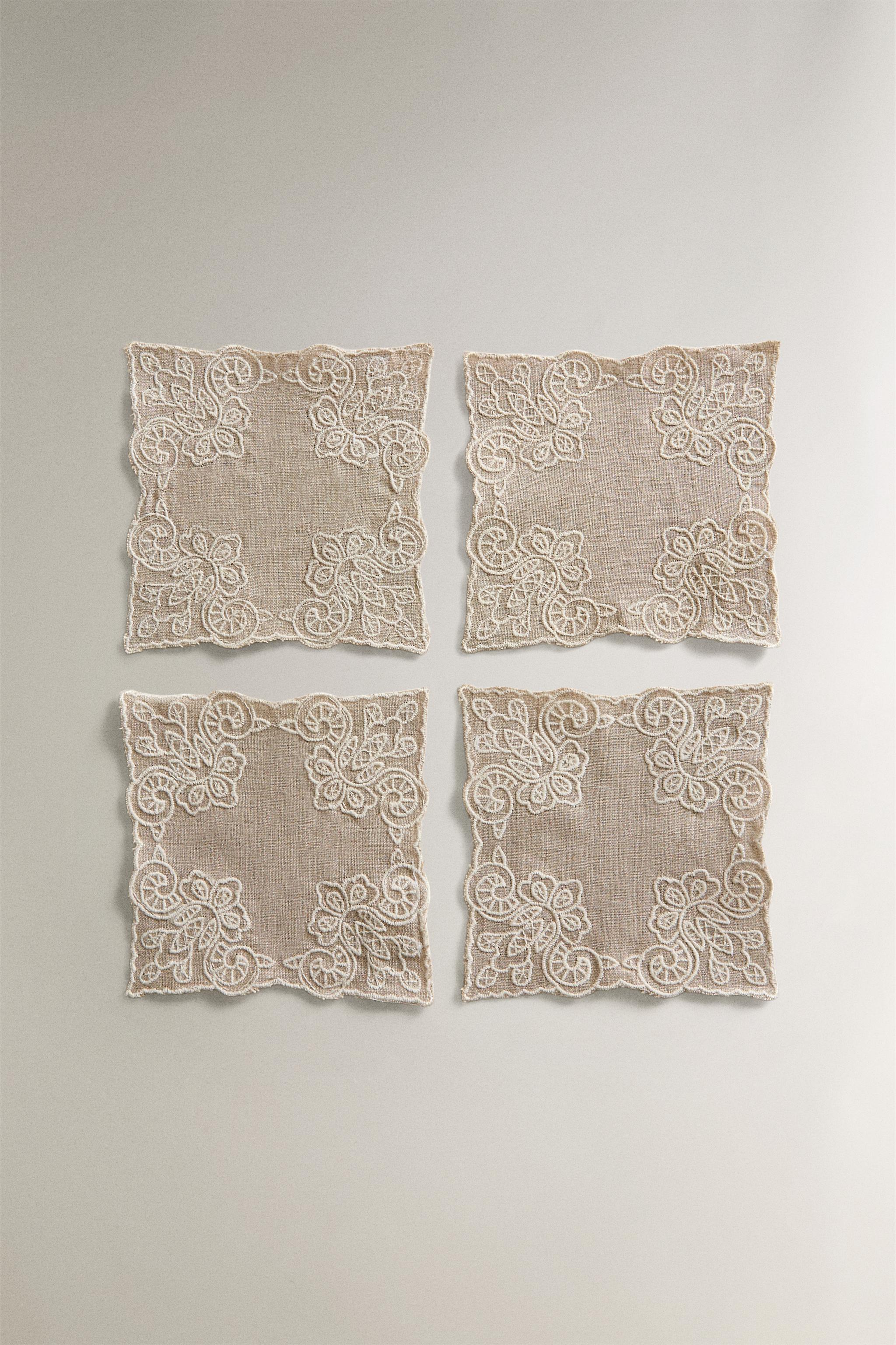 LINEN COASTER PACK (PACK OF 4) - White / Gray | ZARA United States