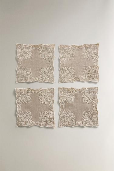 Zara LINEN COASTER PACK (PACK OF 4) - White / Gray - Image 0