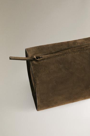 LEATHER WASH BAG - Khaki Green by Zara - Image 4