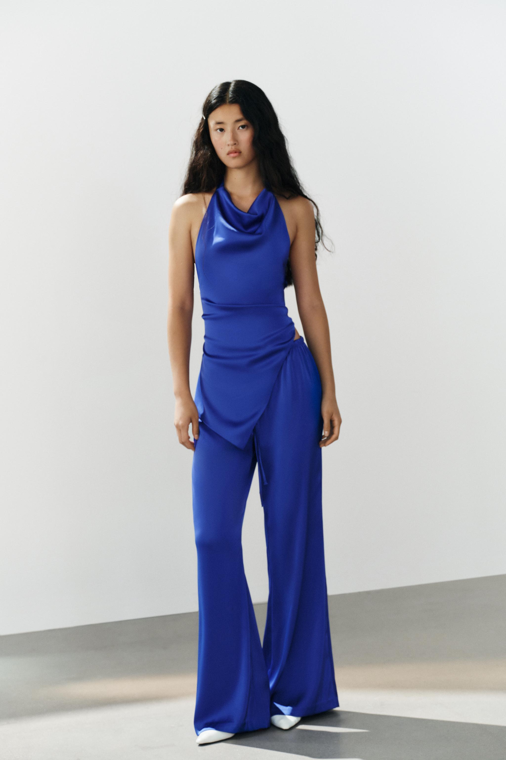 SATIN DRAWSTRING PANTS — Electric blue